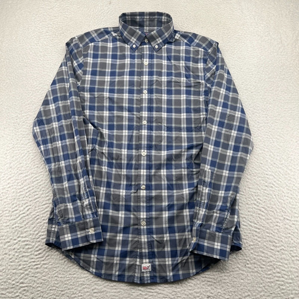 Vineyard Vines Shirt Mens Small Blue Performance Classic Fit Murray Plaid